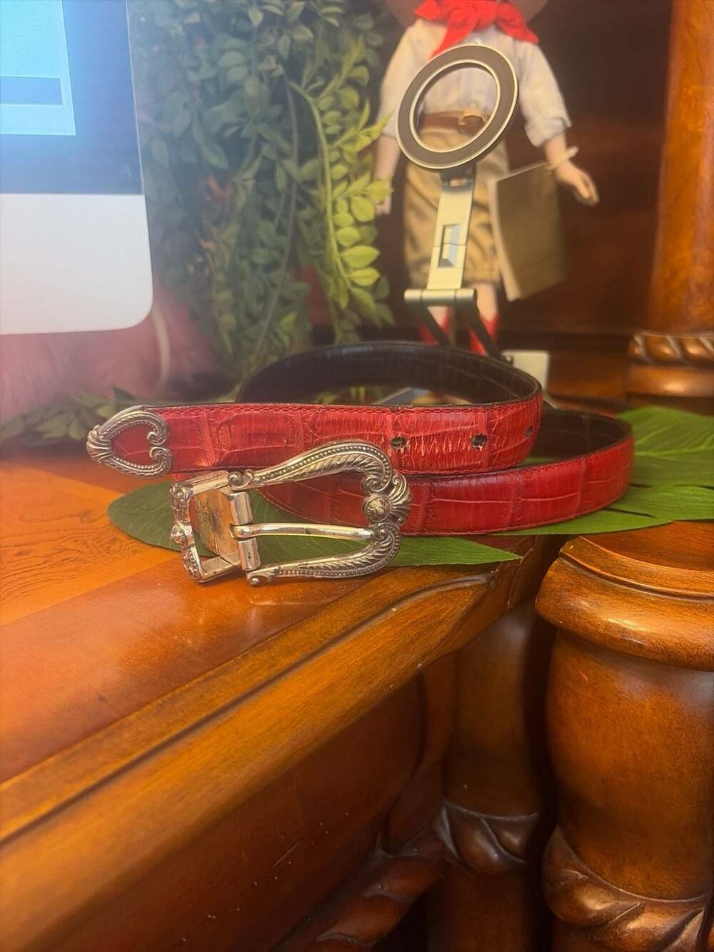 Brighton Red Croc Embossed Leather Reversible Western Belt Size XL 36